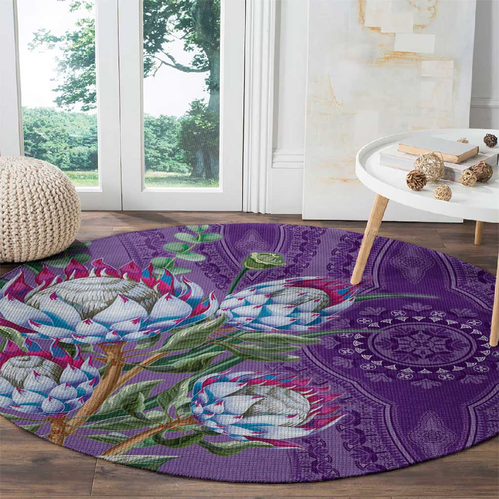 Afro King Proteas Dashiki Motif Round Carpet Violet Style LT9