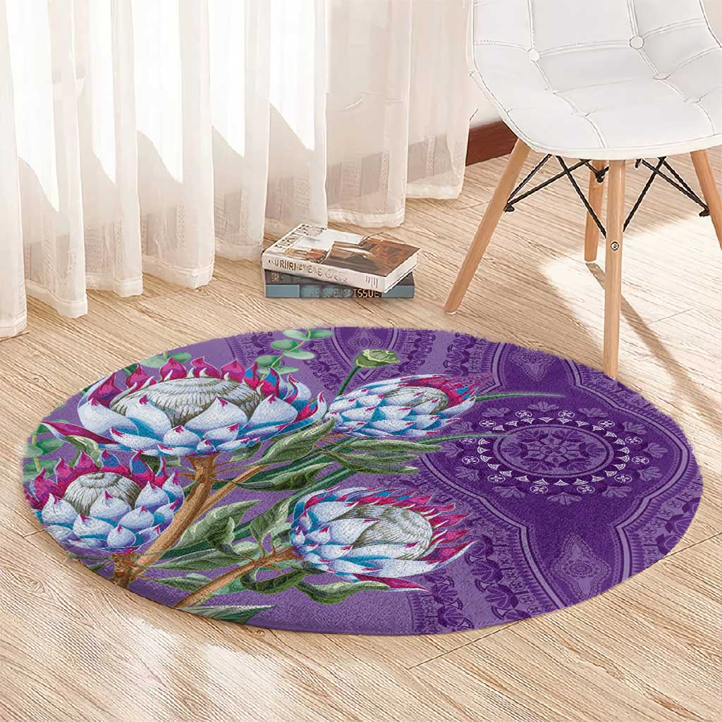Afro King Proteas Dashiki Motif Round Carpet Violet Style LT9