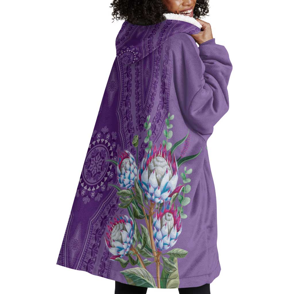 Afro King Proteas Dashiki Motif Wearable Blanket Hoodie Violet Style LT9