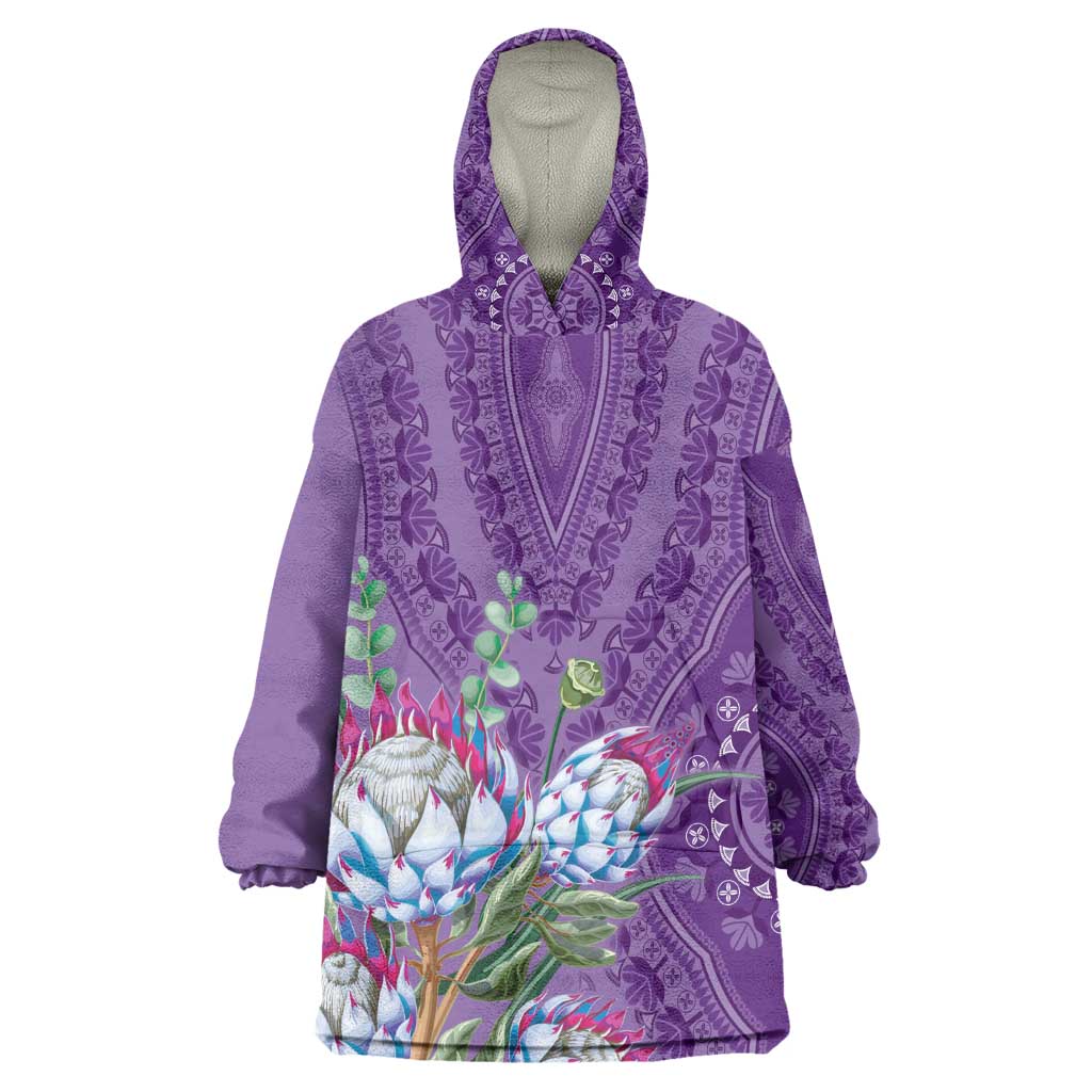 Afro King Proteas Dashiki Motif Wearable Blanket Hoodie Violet Style LT9