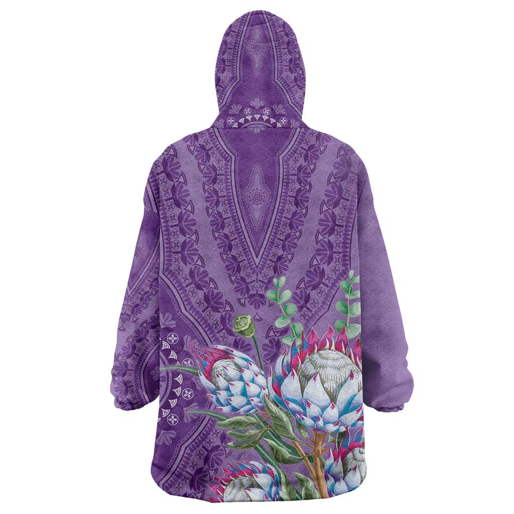 Afro King Proteas Dashiki Motif Wearable Blanket Hoodie Violet Style LT9