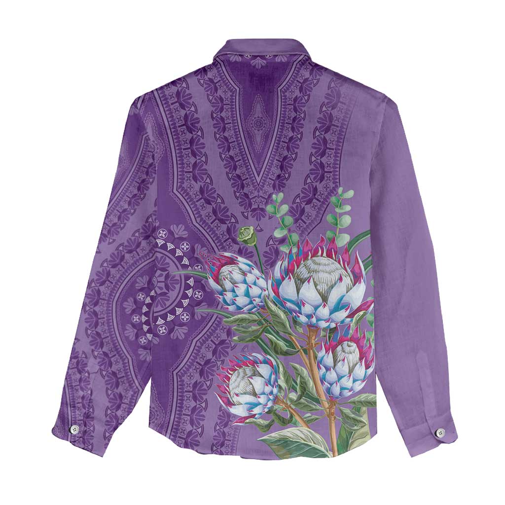 Afro King Proteas Dashiki Motif Women Casual Shirt Violet Style LT9