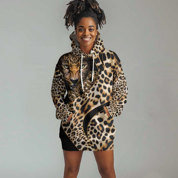 Afro Leopard Skin Pattern Hoodie Dress Version 01 LT9