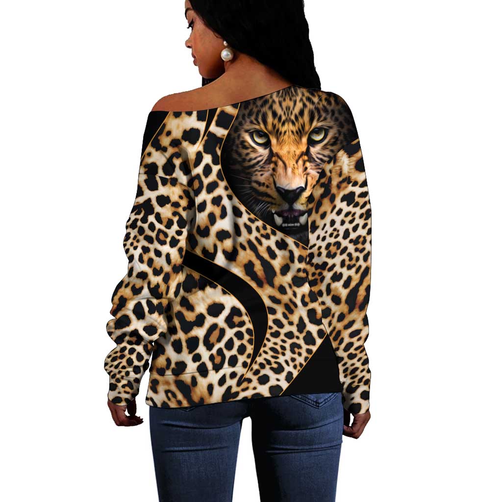 Afro Leopard Skin Pattern Off Shoulder Sweater Version 01 LT9