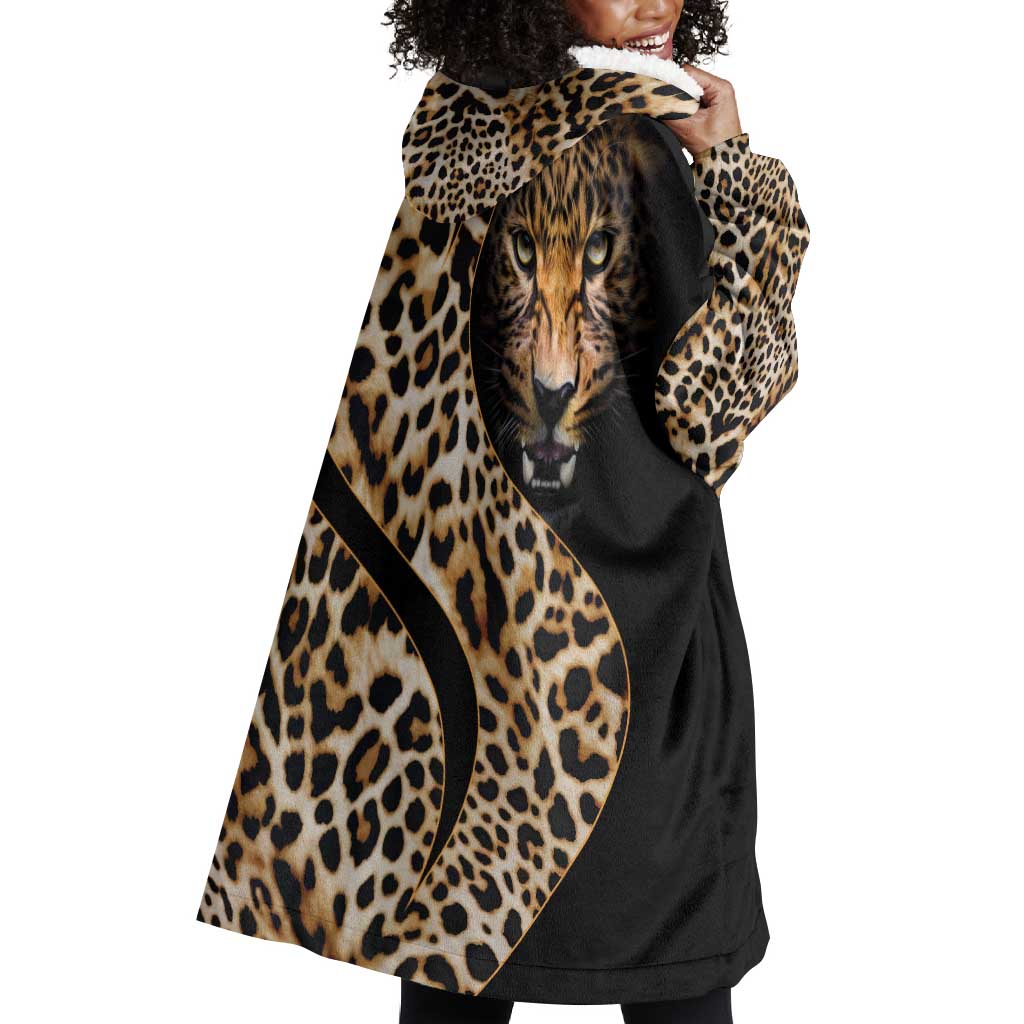 Afro Leopard Skin Pattern Wearable Blanket Hoodie Version 01 LT9