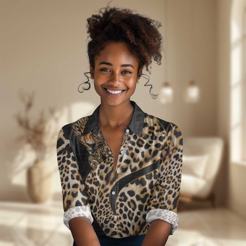 Afro Leopard Skin Pattern Women Casual Shirt Version 01 LT9