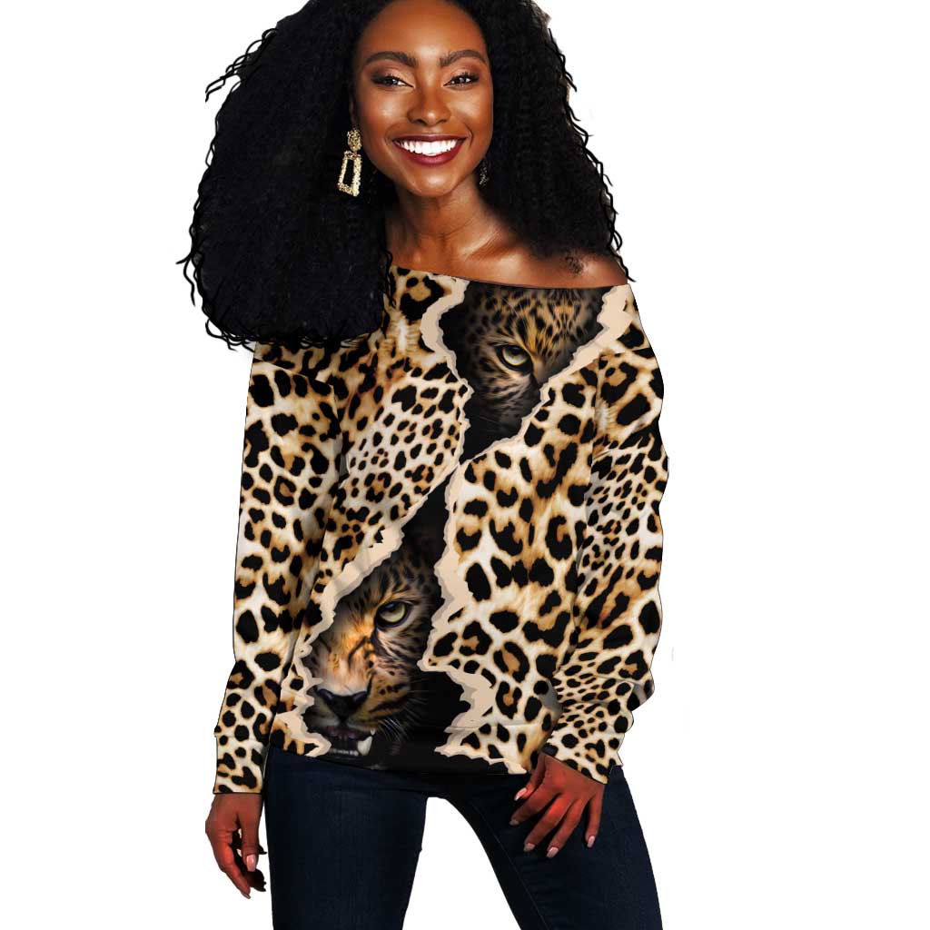 Afro Leopard Skin Pattern Off Shoulder Sweater Version 02 LT9