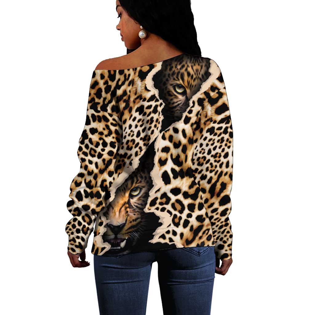Afro Leopard Skin Pattern Off Shoulder Sweater Version 02 LT9