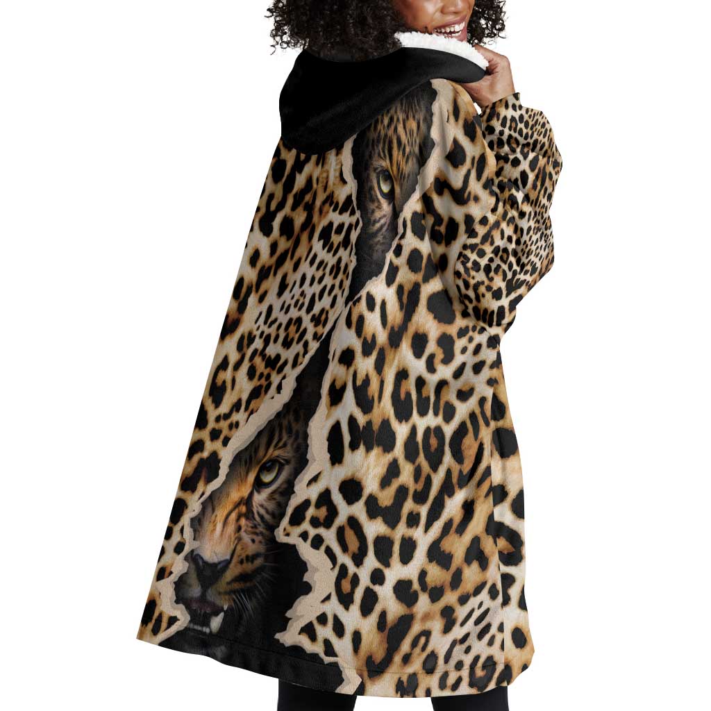 Afro Leopard Skin Pattern Wearable Blanket Hoodie Version 02 LT9