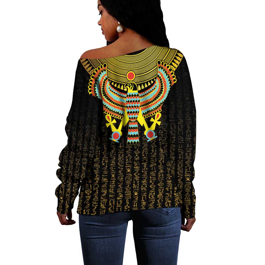 Ancient Egyptian Off Shoulder Sweater Symbol of Horus The Falcon God LT9
