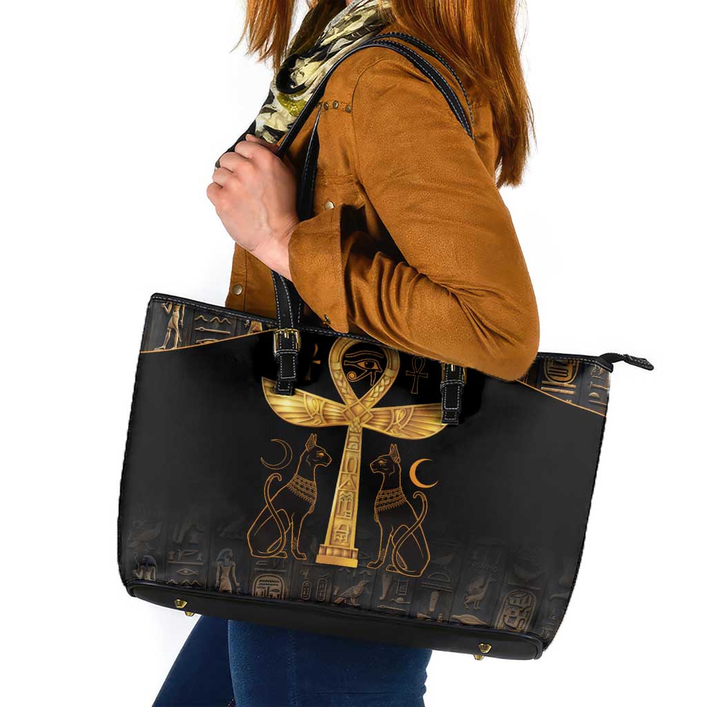 Ankh with Eye of Horus Leather Tote Bag Ancient Egypt Culture LT9