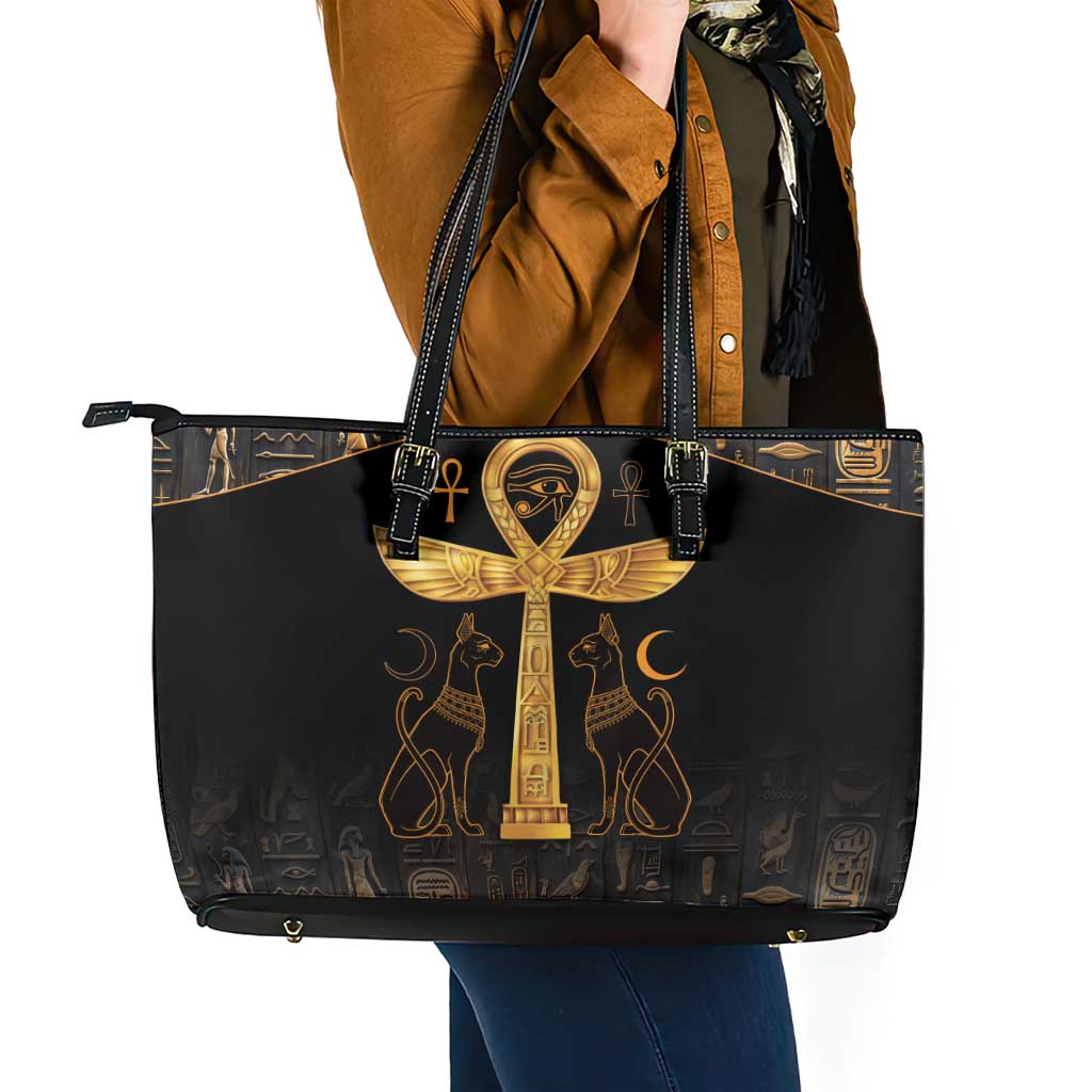 Ankh with Eye of Horus Leather Tote Bag Ancient Egypt Culture LT9