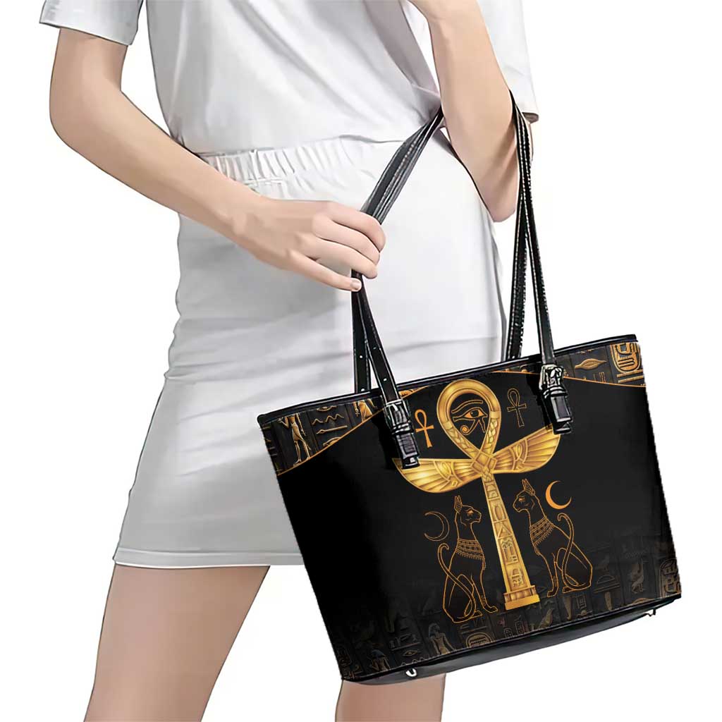 Ankh with Eye of Horus Leather Tote Bag Ancient Egypt Culture LT9