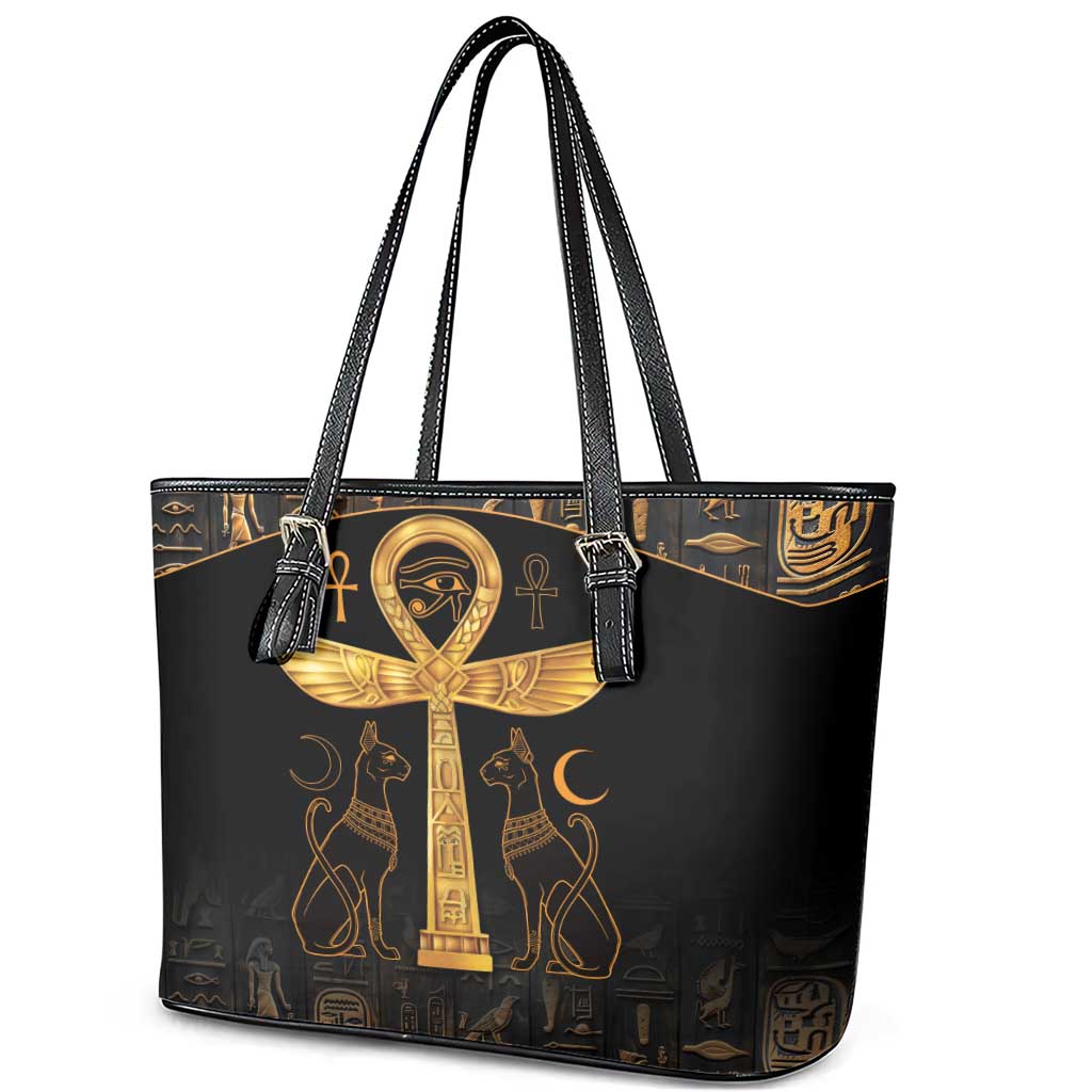 Ankh with Eye of Horus Leather Tote Bag Ancient Egypt Culture LT9