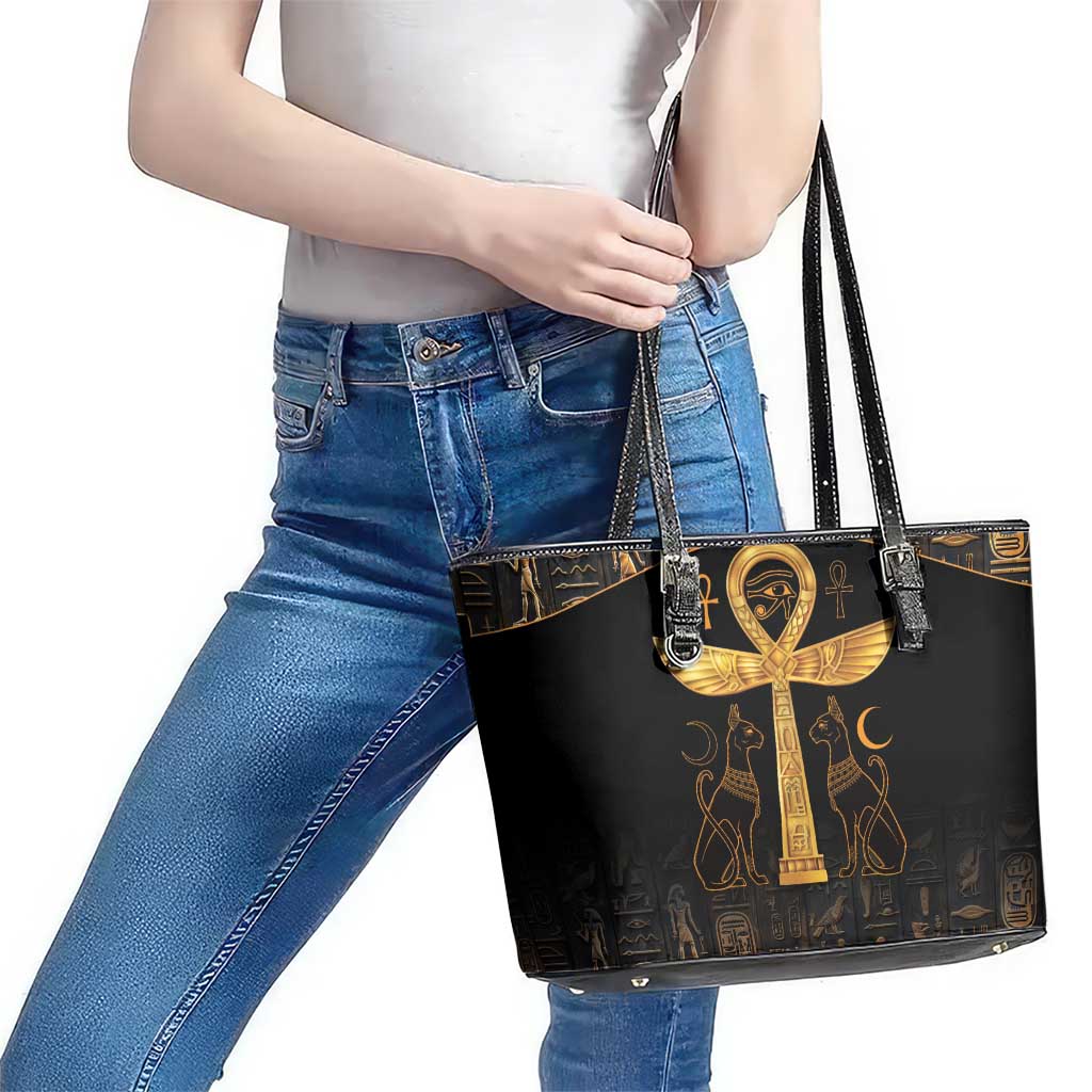 Ankh with Eye of Horus Leather Tote Bag Ancient Egypt Culture LT9