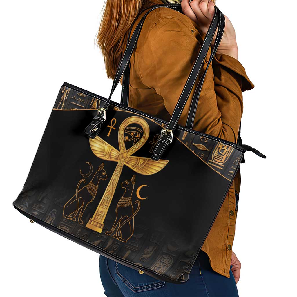 Ankh with Eye of Horus Leather Tote Bag Ancient Egypt Culture LT9
