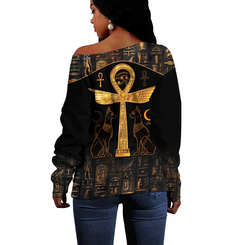 Ankh with Eye of Horus Off Shoulder Sweater Ancient Egypt Culture LT9