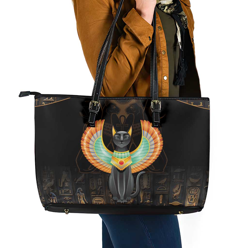 Winged Egypt Cats Leather Tote Bag Ancient Egypt Culture LT9