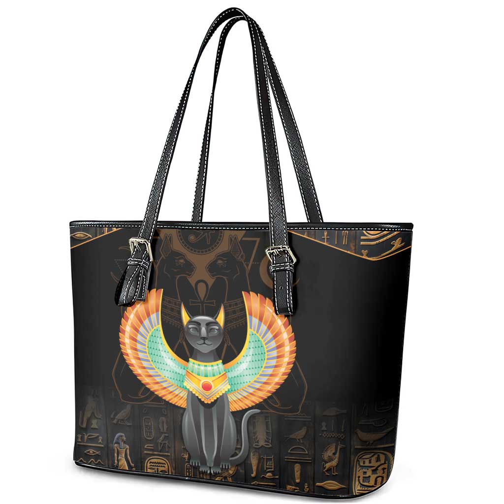 Winged Egypt Cats Leather Tote Bag Ancient Egypt Culture LT9