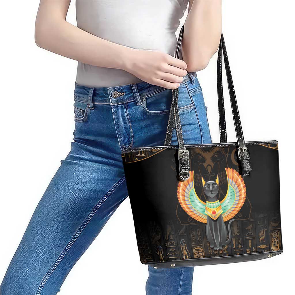 Winged Egypt Cats Leather Tote Bag Ancient Egypt Culture LT9