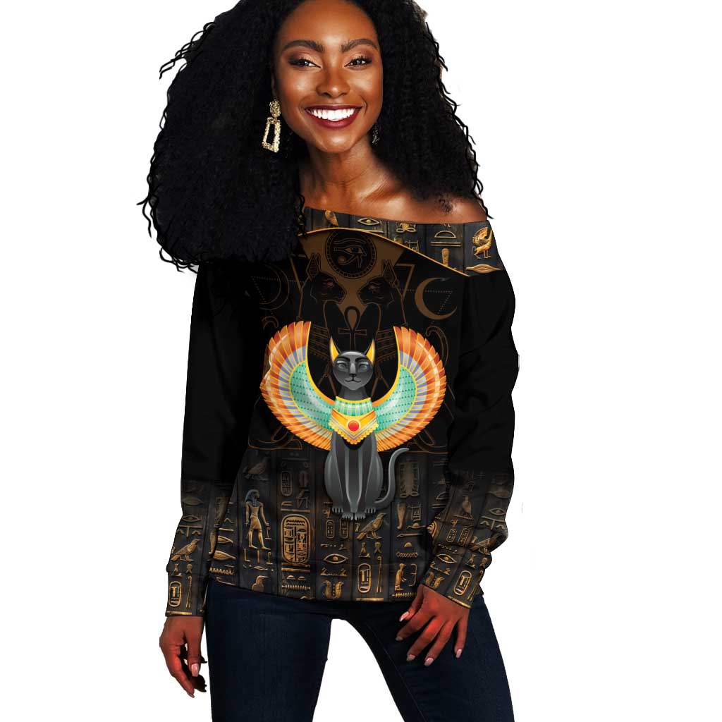 Winged Egypt Cats Off Shoulder Sweater Ancient Egypt Culture LT9