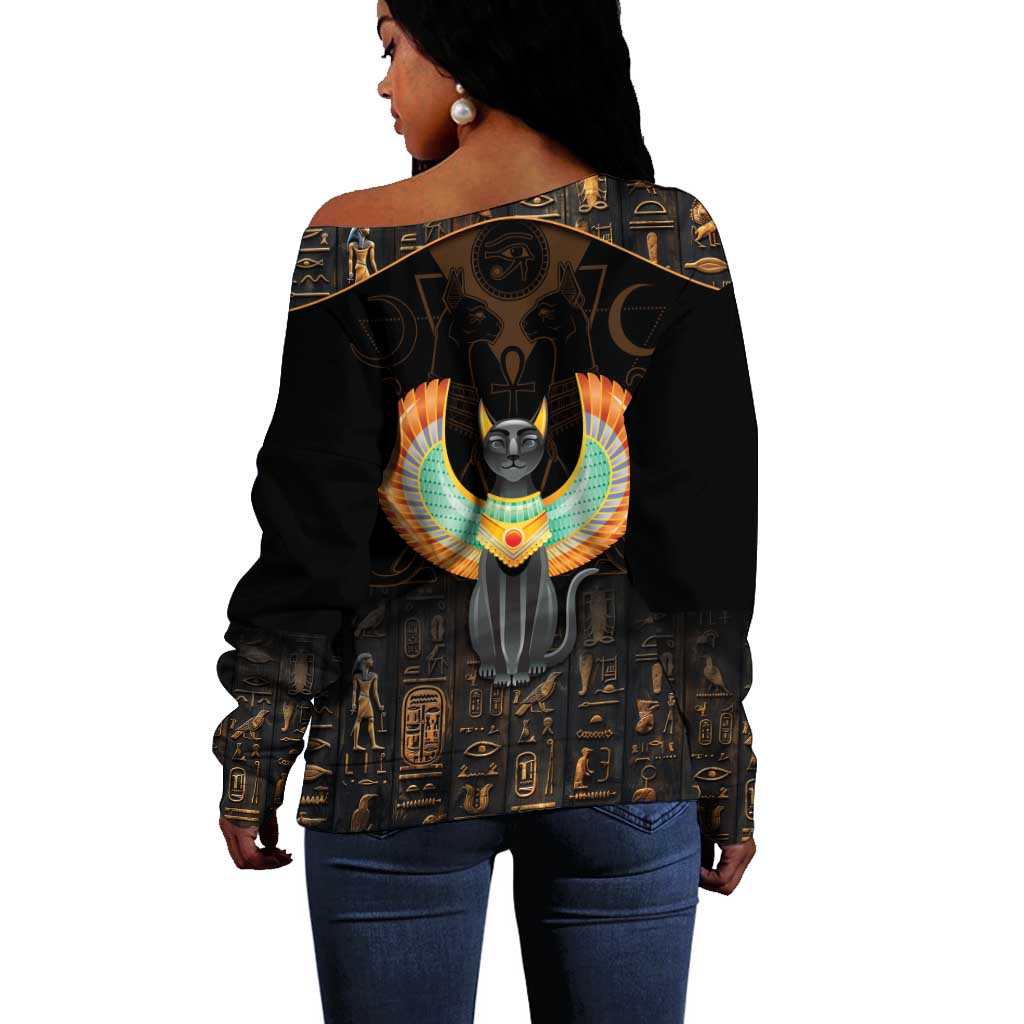 Winged Egypt Cats Off Shoulder Sweater Ancient Egypt Culture LT9