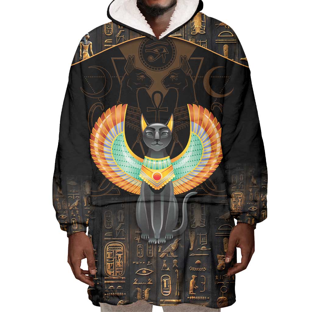 Winged Egypt Cats Wearable Blanket Hoodie Ancient Egypt Culture LT9