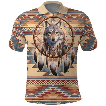 Indigenous Peoples Day Polo Shirt Native American Dream Catcher Wolf Tribal-inspired LT9