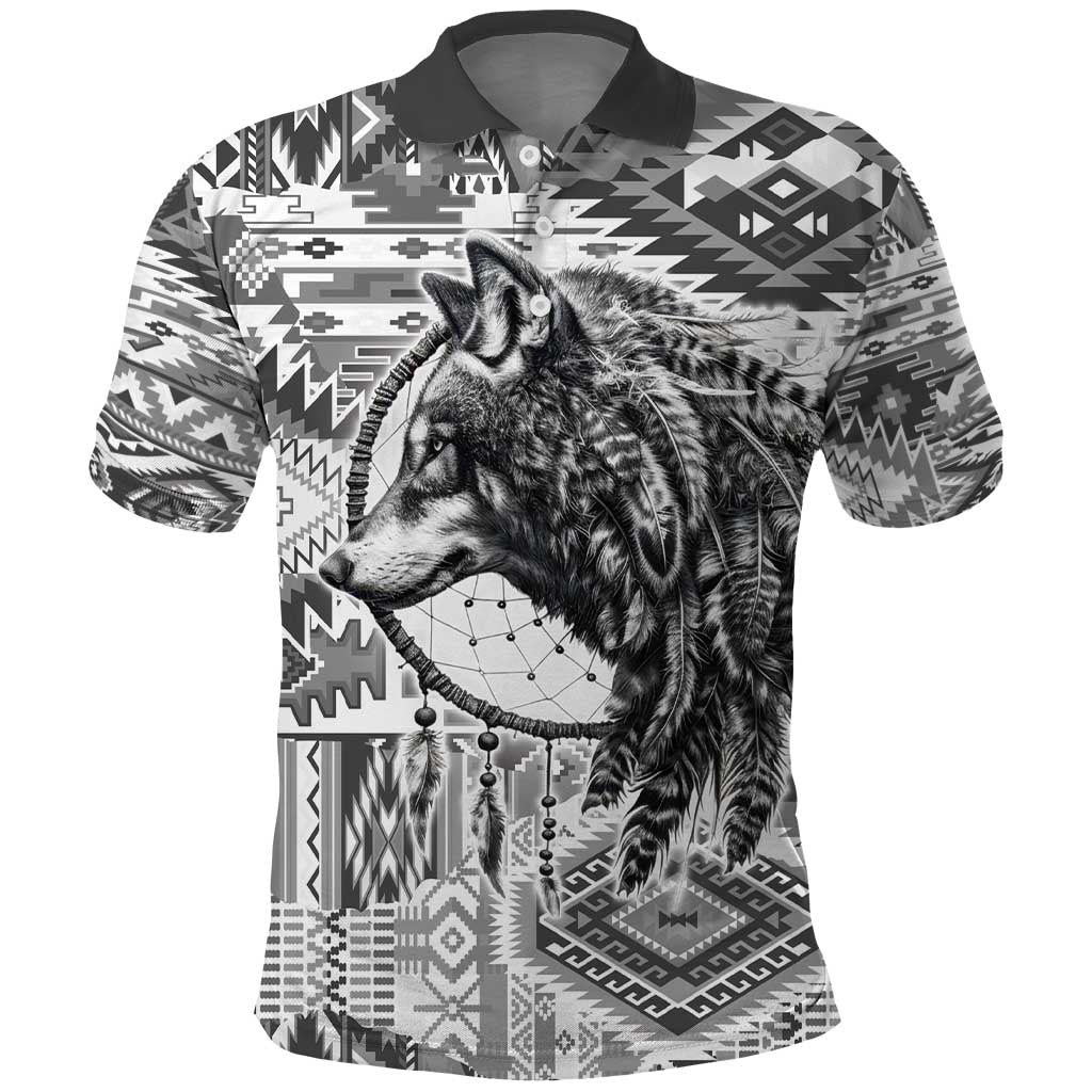 Indigenous Peoples Day Polo Shirt Native American Wolf with Dreamcatcher LT9