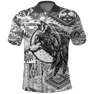Indigenous Peoples Day Polo Shirt Native American Wolf with Dreamcatcher LT9