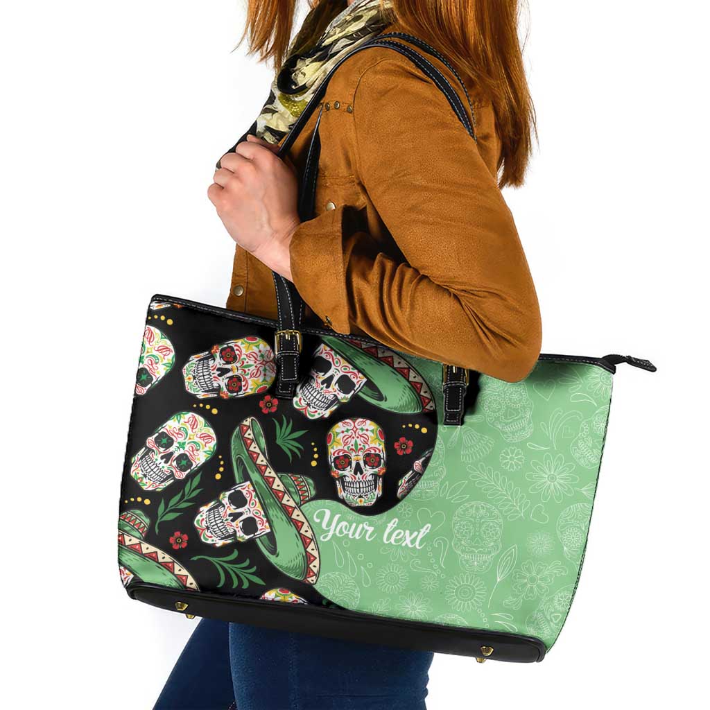 Mexican Sugar Skull Personalized Leather Tote Bag Dia de Los Muertos Vibe LT9