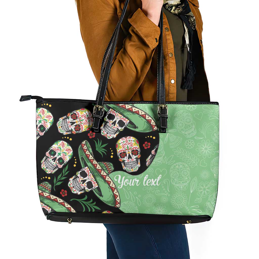 Mexican Sugar Skull Personalized Leather Tote Bag Dia de Los Muertos Vibe LT9
