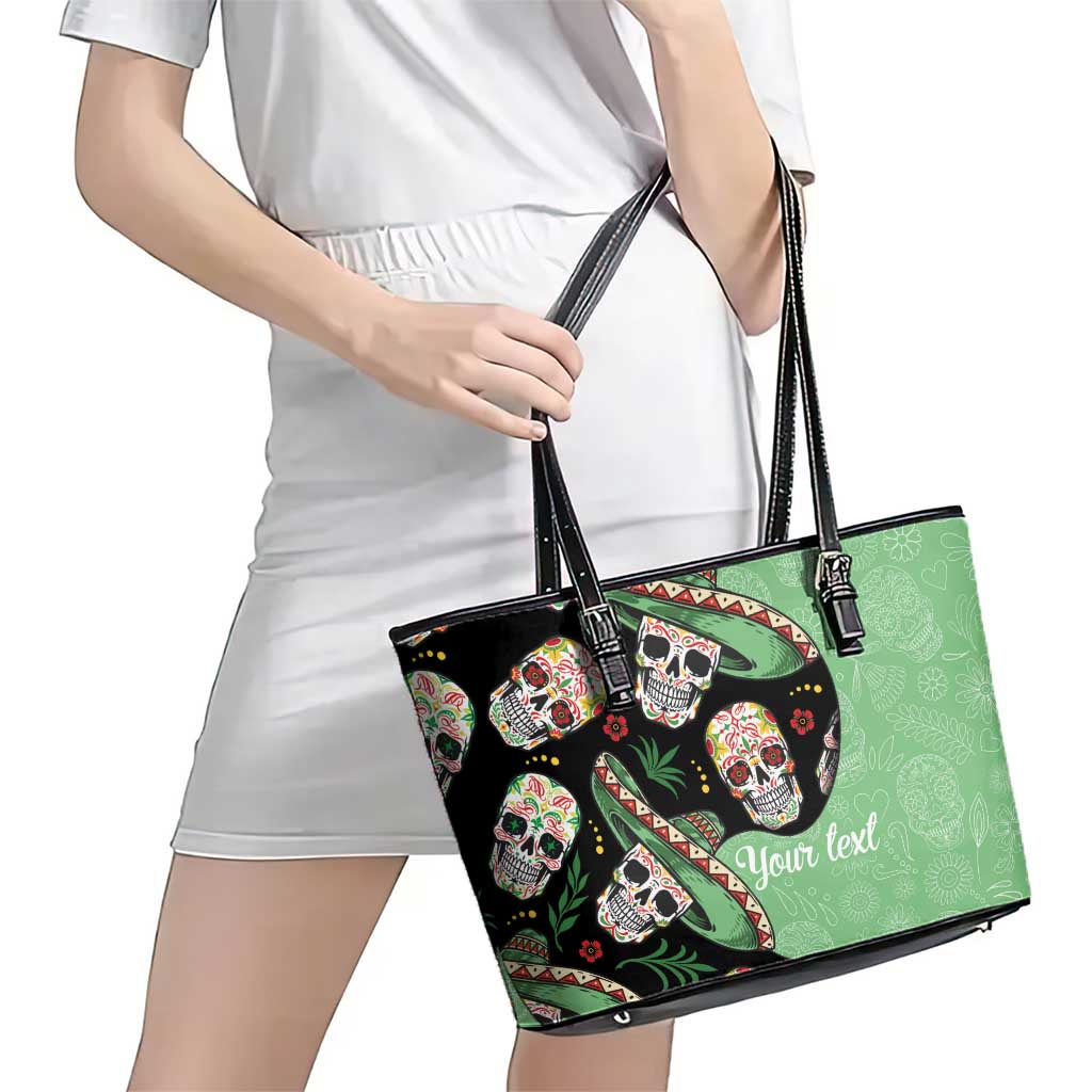 Mexican Sugar Skull Personalized Leather Tote Bag Dia de Los Muertos Vibe LT9