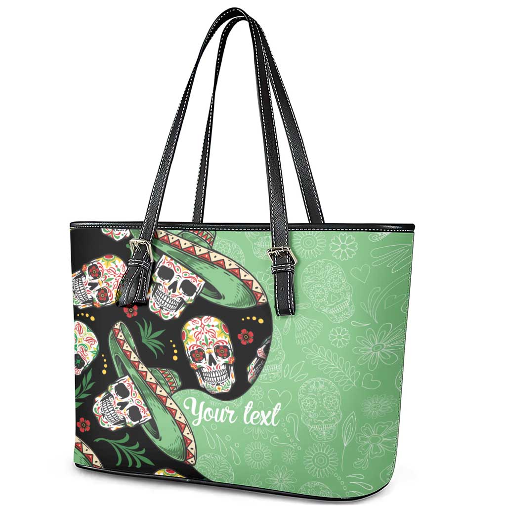 Mexican Sugar Skull Personalized Leather Tote Bag Dia de Los Muertos Vibe LT9