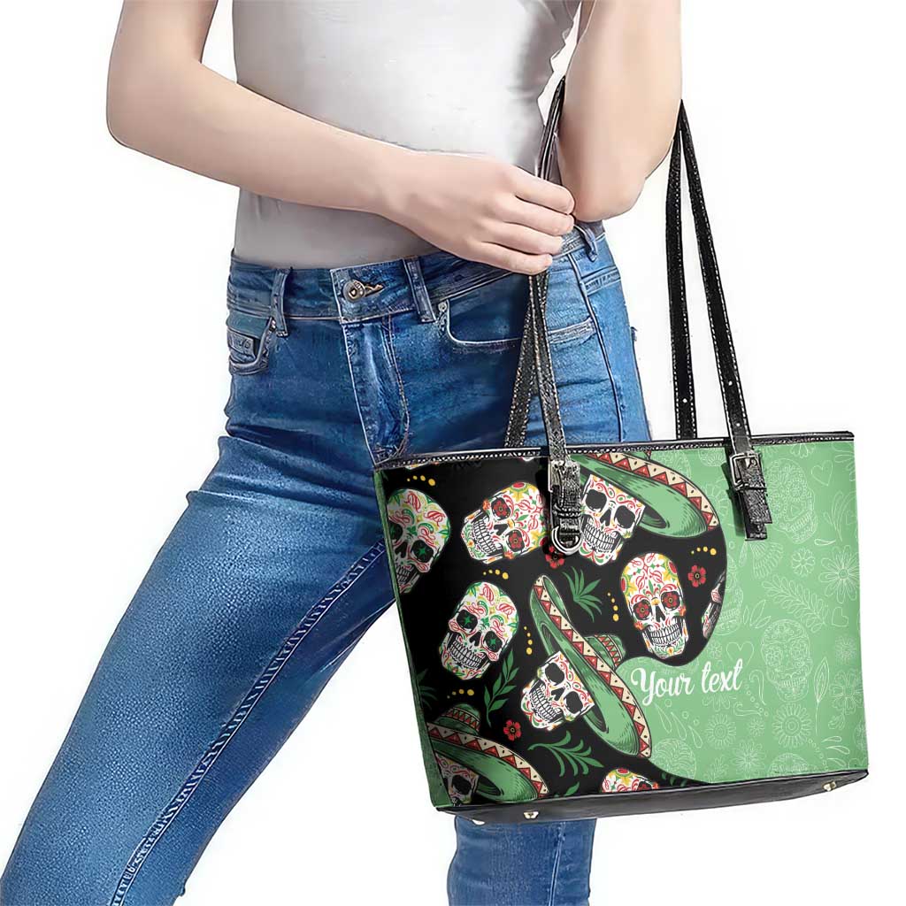 Mexican Sugar Skull Personalized Leather Tote Bag Dia de Los Muertos Vibe LT9