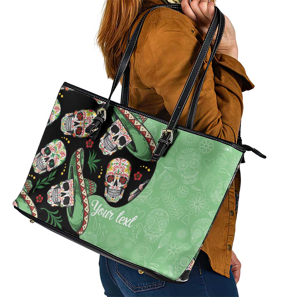 Mexican Sugar Skull Personalized Leather Tote Bag Dia de Los Muertos Vibe LT9