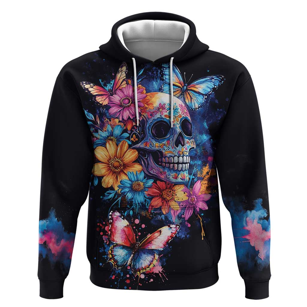 Mexican La Calaca and Butterfly Hoodie Skull Day Of The Dead LT9