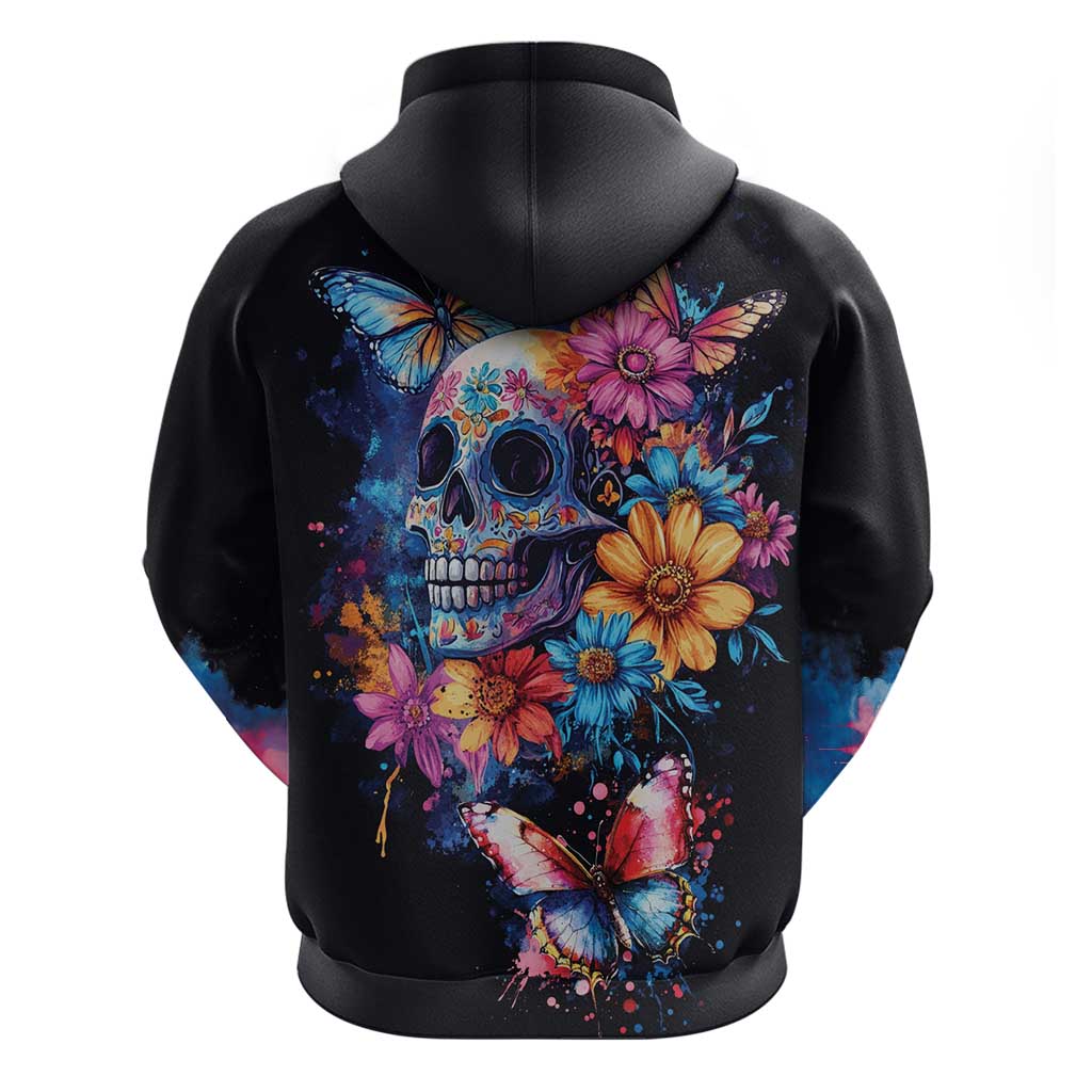Mexican La Calaca and Butterfly Hoodie Skull Day Of The Dead LT9