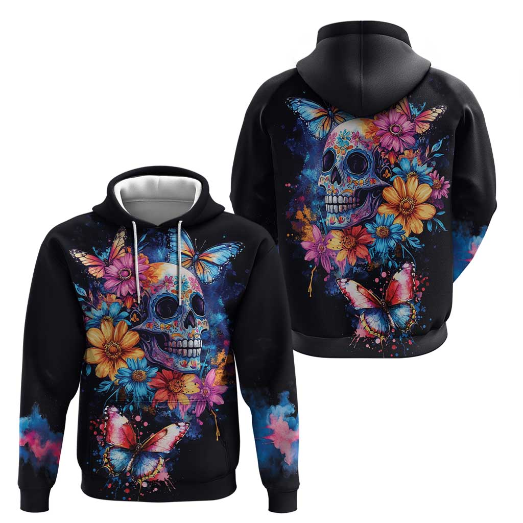 Mexican La Calaca and Butterfly Hoodie Skull Day Of The Dead LT9
