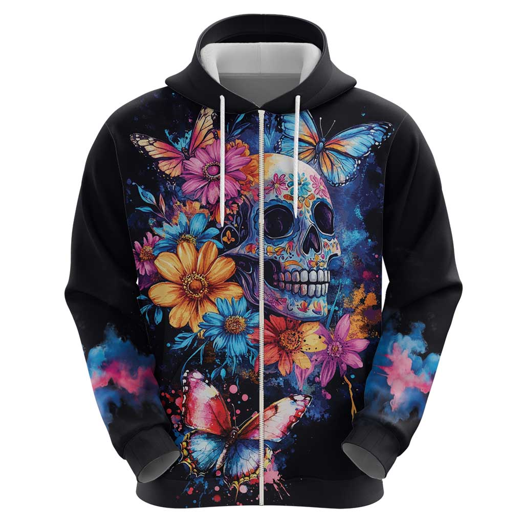 Mexican La Calaca and Butterfly Hoodie Skull Day Of The Dead LT9