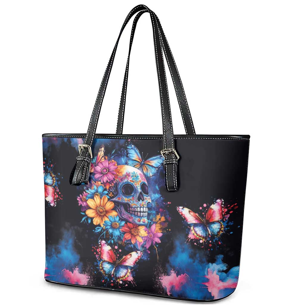 Mexican La Calaca and Butterfly Leather Tote Bag Skull Day Of The Dead LT9