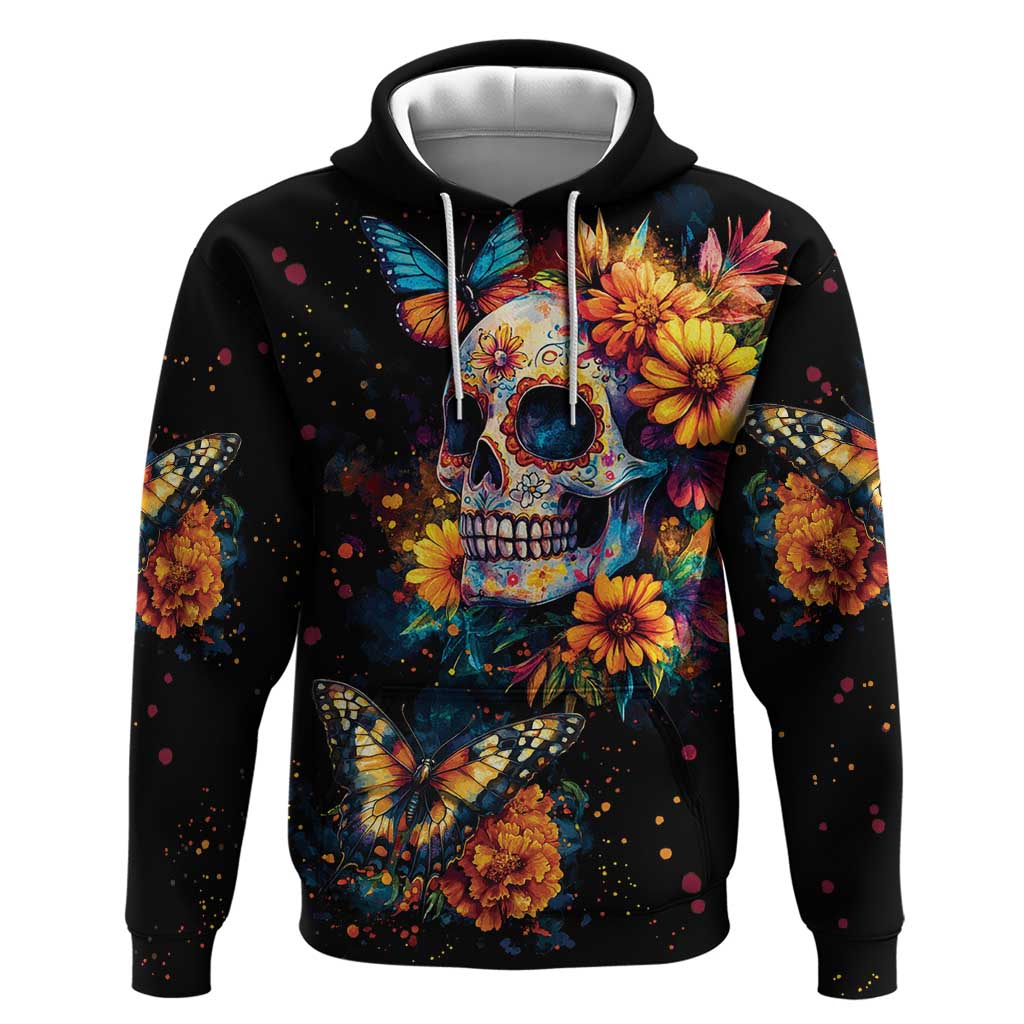 Mexican La Calaca and Marigold Flowers Hoodie Skull Day Of The Dead LT9