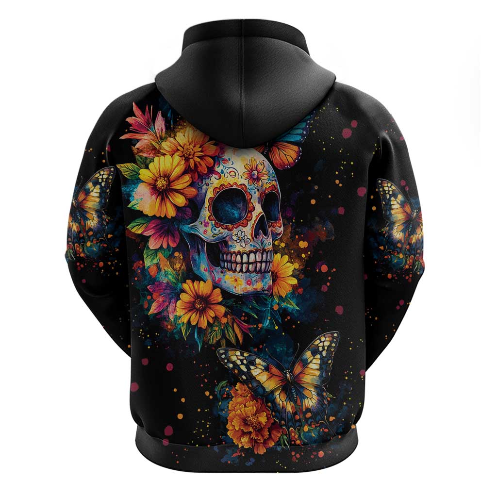 Mexican La Calaca and Marigold Flowers Hoodie Skull Day Of The Dead LT9