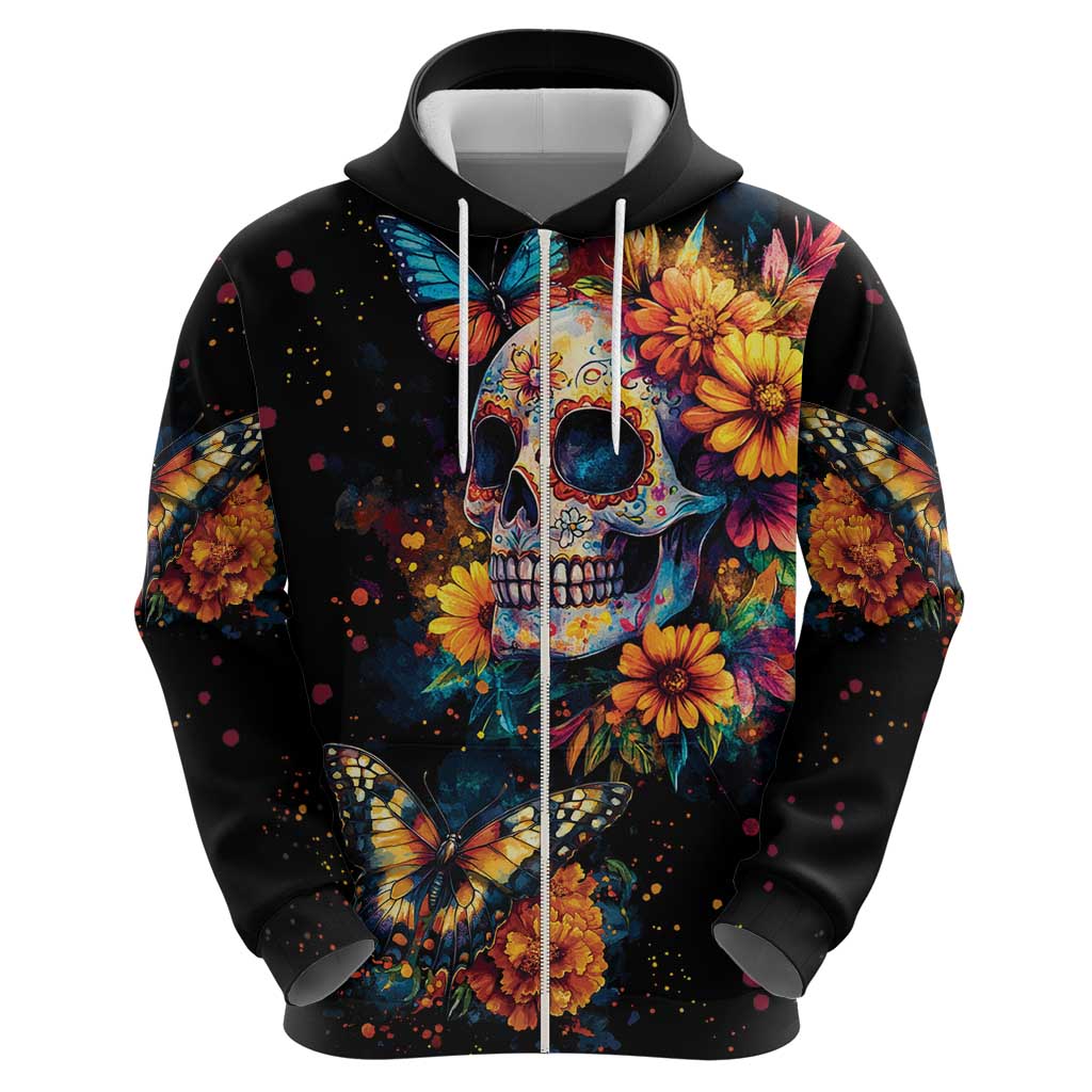 Mexican La Calaca and Marigold Flowers Hoodie Skull Day Of The Dead LT9