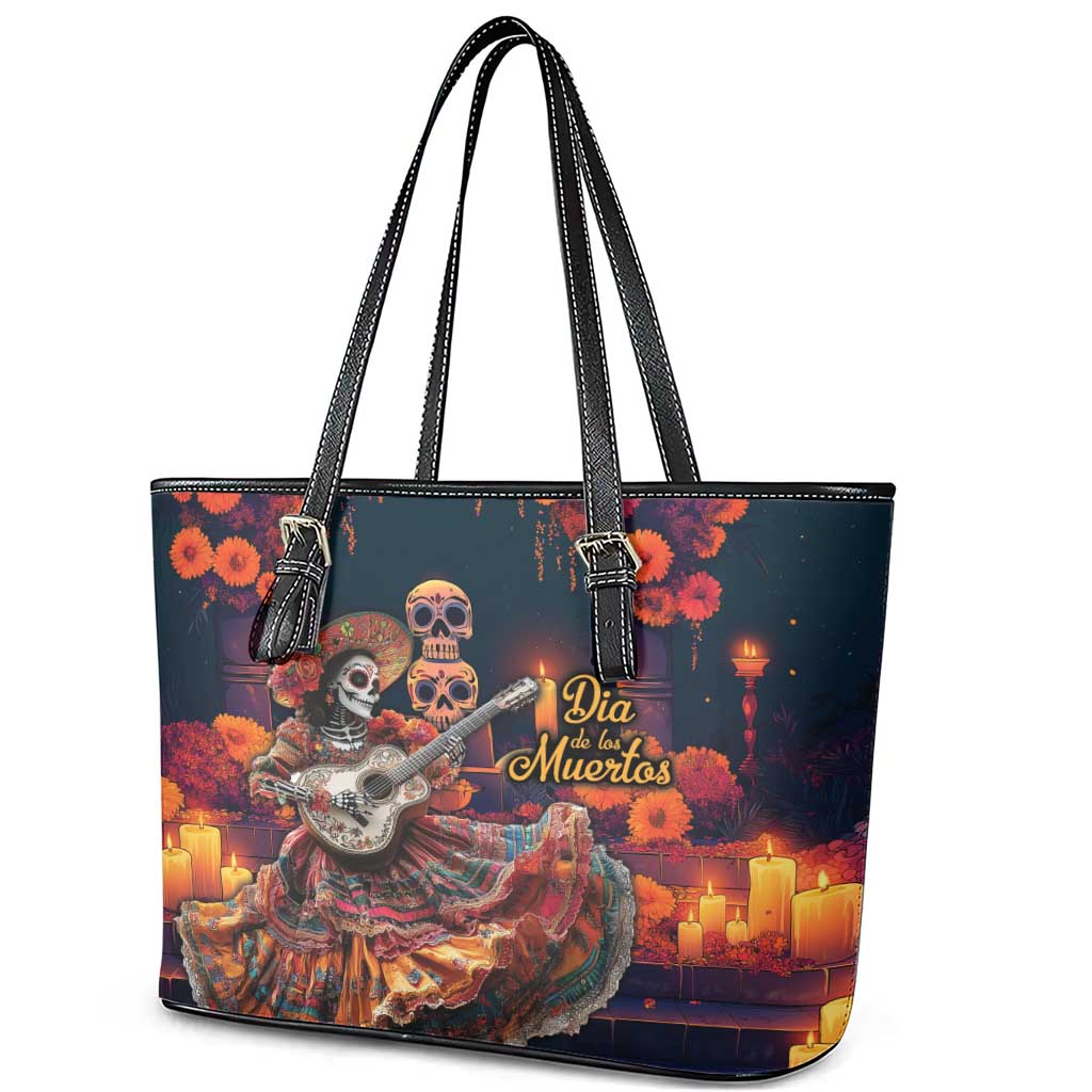 Mexican La Catrina Skeletons Dancing Leather Tote Bag Dia de Los Muertos Verion 1 LT9