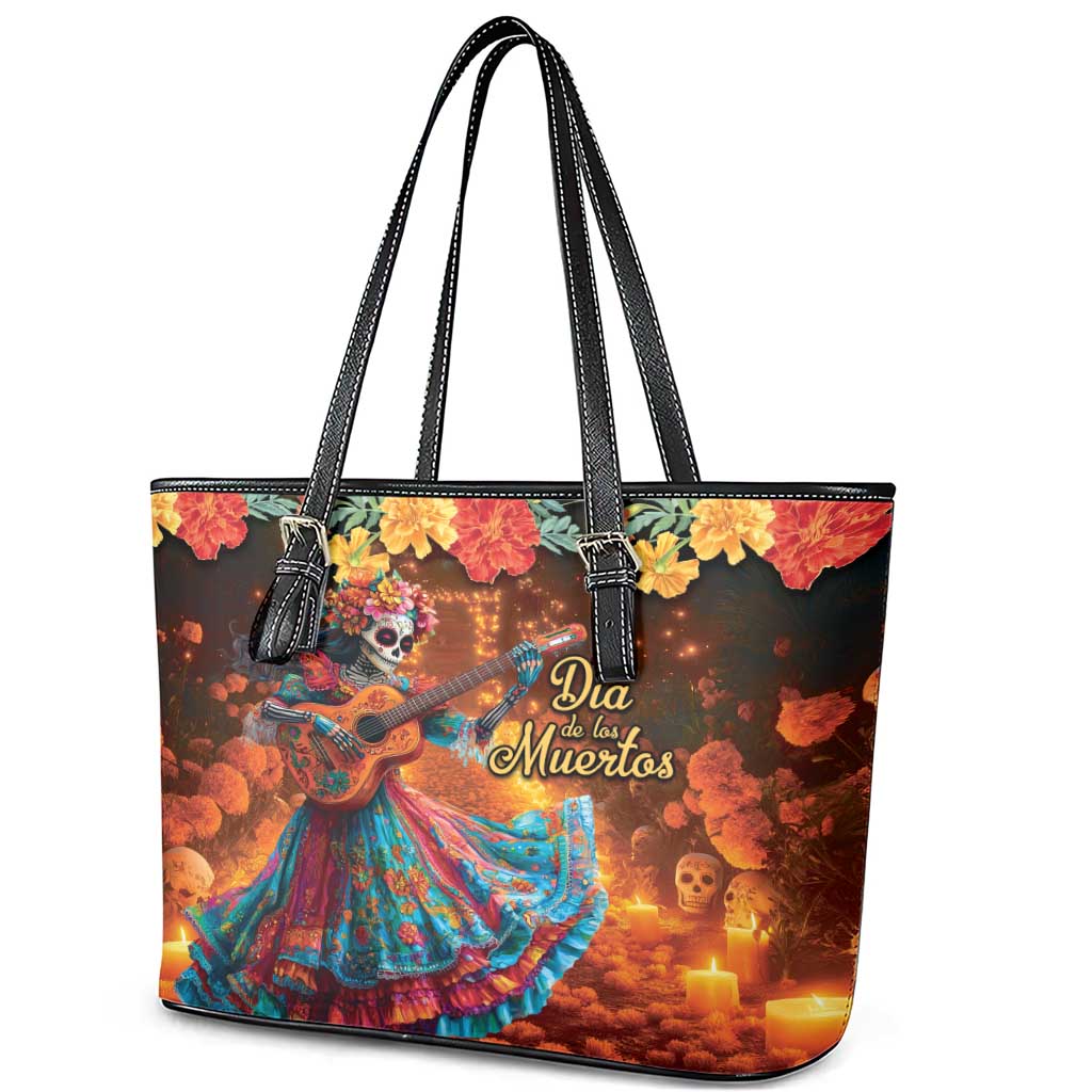 Mexican La Catrina Skeletons Dancing Leather Tote Bag Dia de Los Muertos Verion 2 LT9