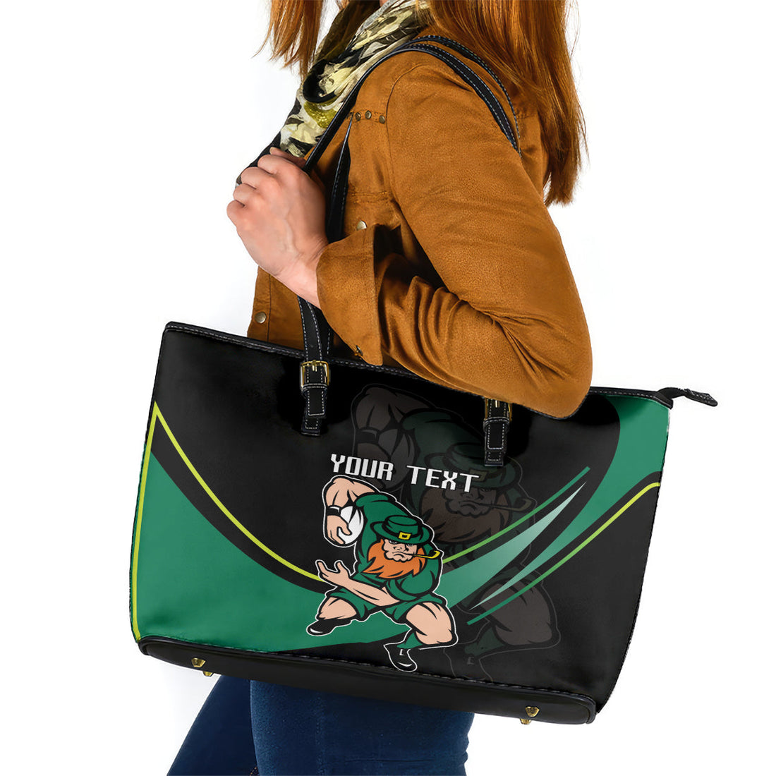 Custom Ireland Rugby Leather Tote Bag Irish Shamrocks Warriors Sporty Style LT9