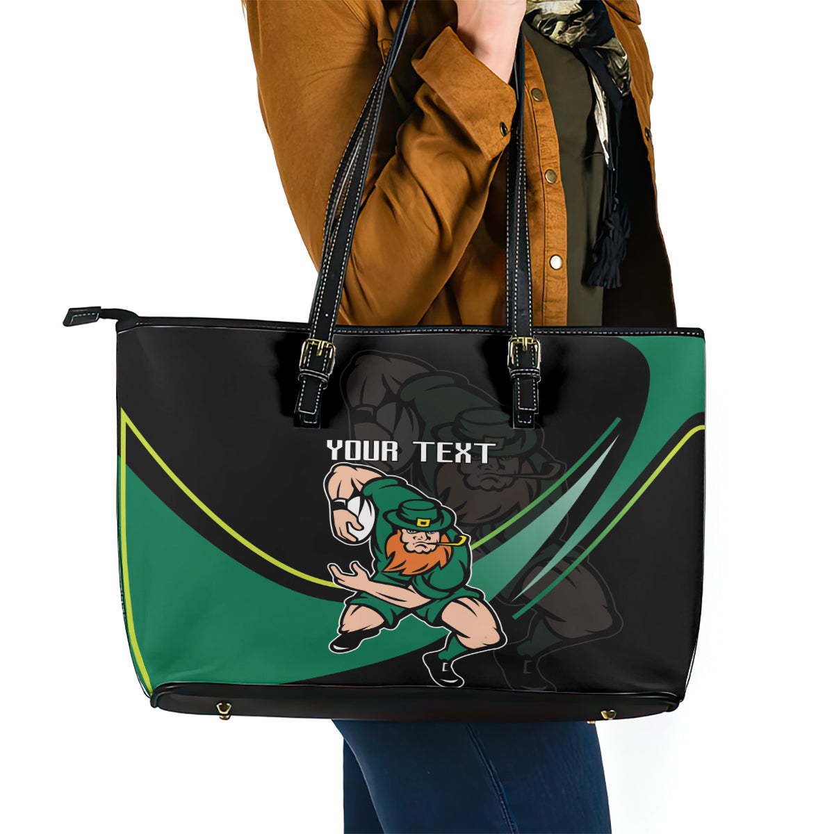 Custom Ireland Rugby Leather Tote Bag Irish Shamrocks Warriors Sporty Style LT9