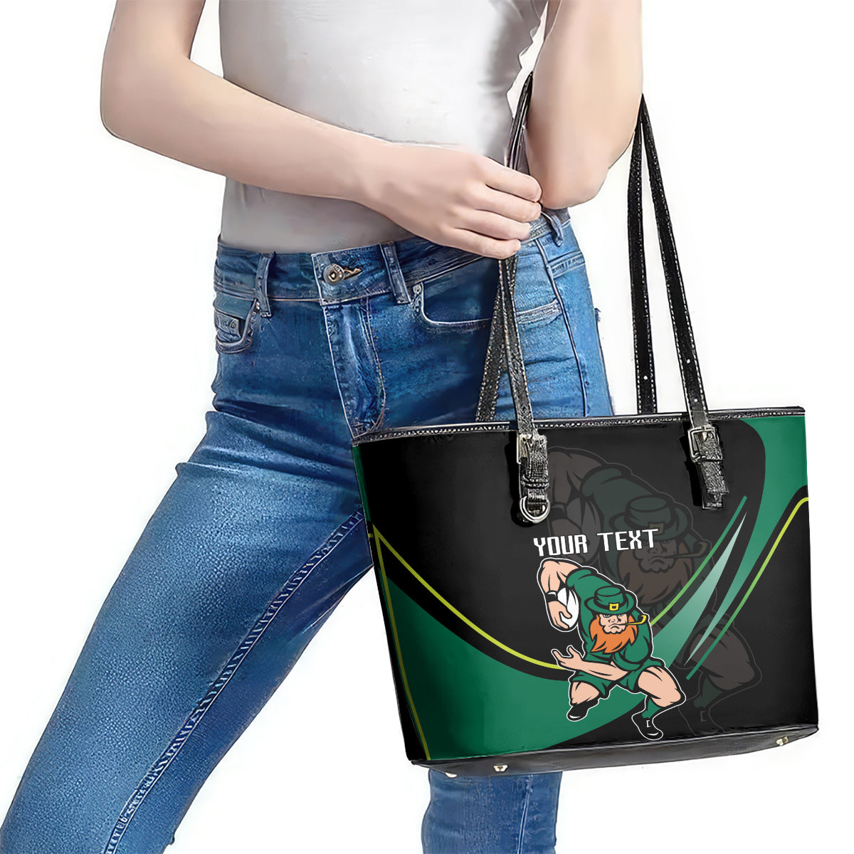 Custom Ireland Rugby Leather Tote Bag Irish Shamrocks Warriors Sporty Style LT9