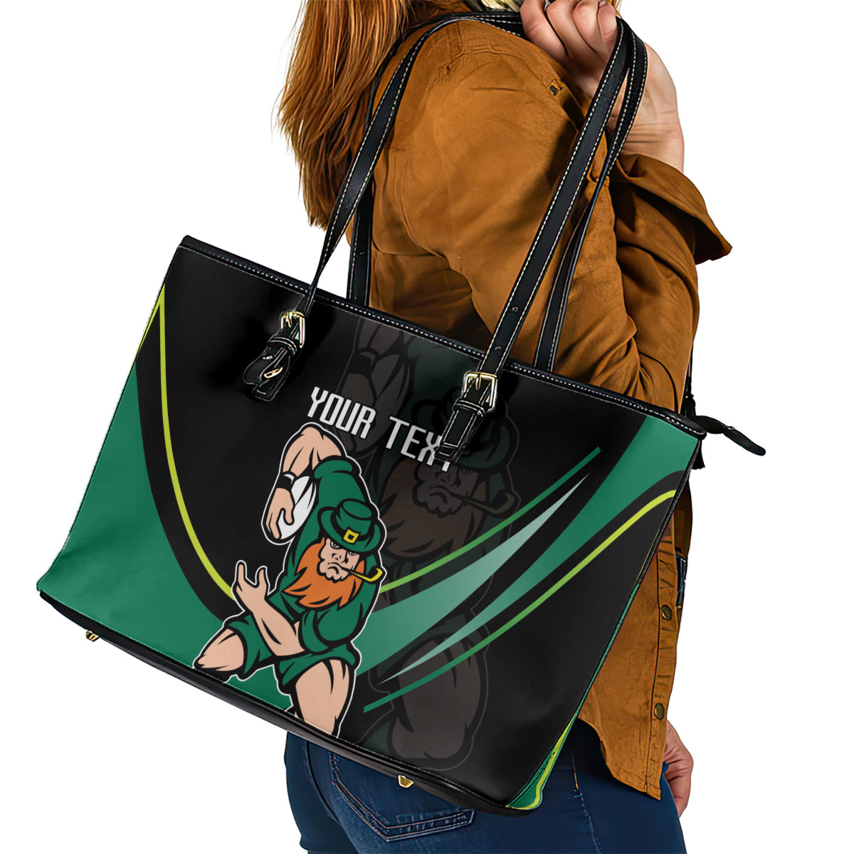 Custom Ireland Rugby Leather Tote Bag Irish Shamrocks Warriors Sporty Style LT9